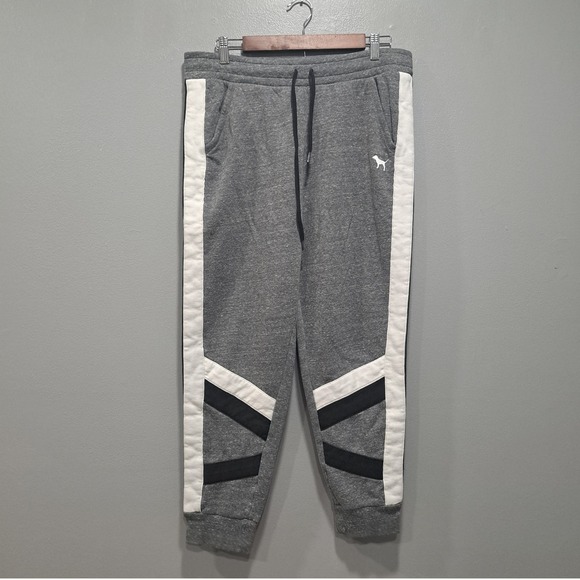 PINK Victoria's Secret Pants - Victoria's Secret PINK Sz LARGE Gray White Pull‎ On Jogger Sweatpants Y2K
